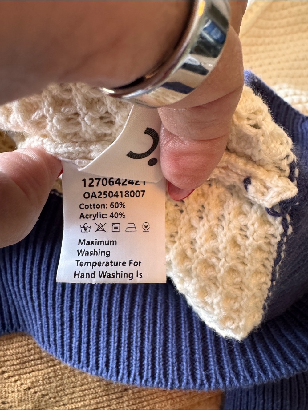 Commense Cream Knit Polo Sweater with Navy Trim - Picture 5 of 5